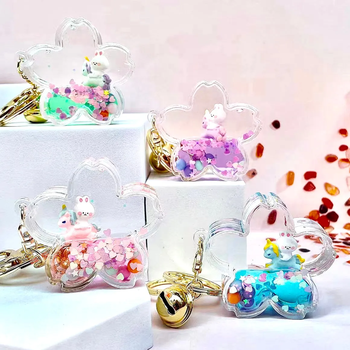 12110 UNICORN BUNNY FLOWER FLOATY KEY CHARM-12
