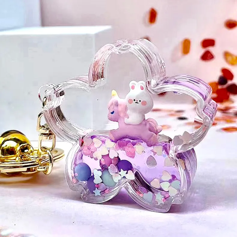 12110 UNICORN BUNNY FLOWER FLOATY KEY CHARM-12