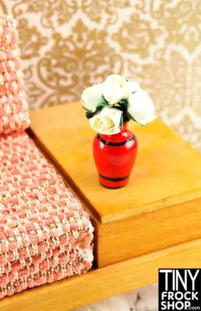 12" Fashion Doll Red Striped Glossy Vase With Cream Flowers by Ginger Baldwin