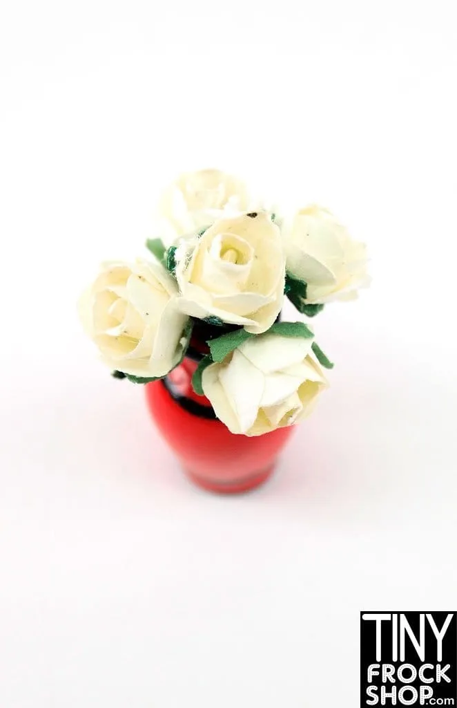 12" Fashion Doll Red Striped Glossy Vase With Cream Flowers by Ginger Baldwin