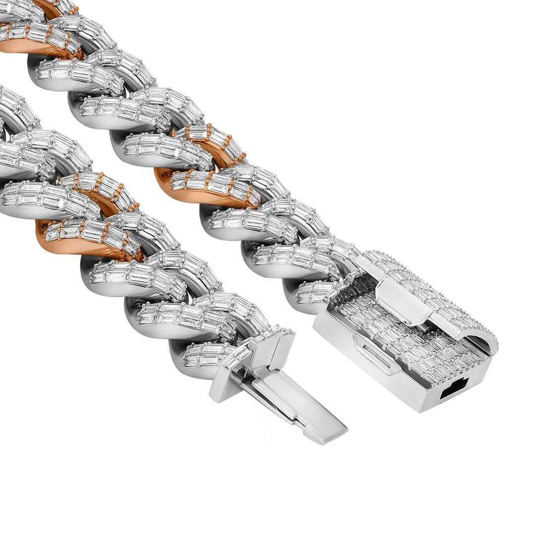 14k Two Tone Gold Diamond Baguette Cuban Chain 64.82 Ctw