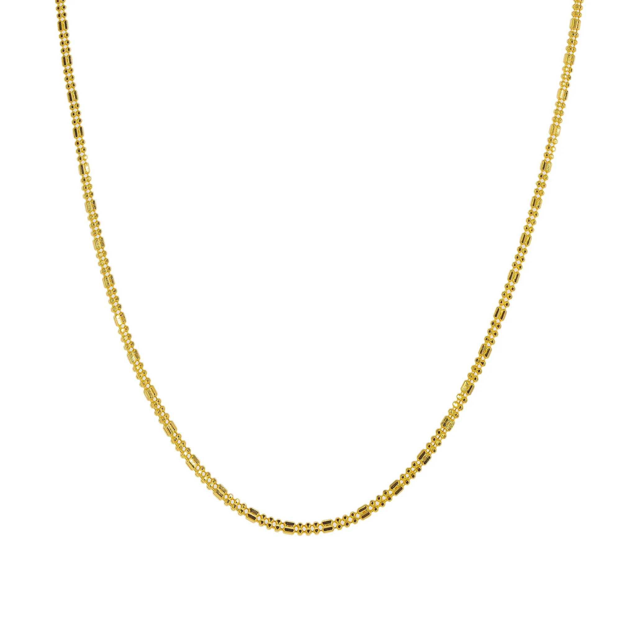 22K Yellow Gold Short Chain W/ Gold Capsule & Ball Beads, 22 Inches