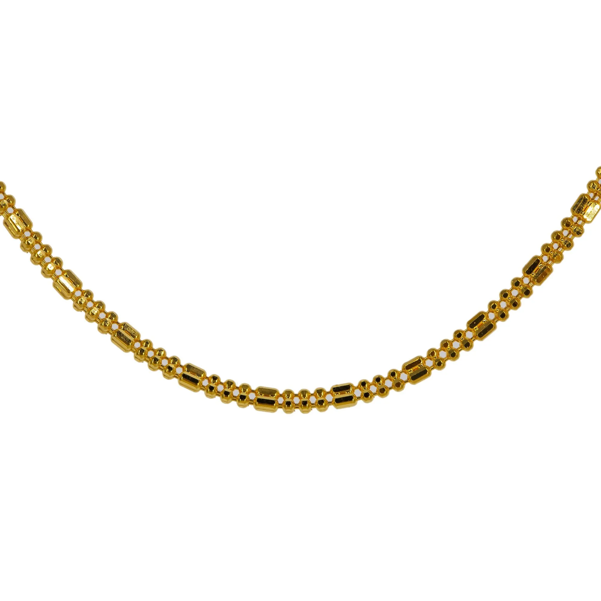 22K Yellow Gold Short Chain W/ Gold Capsule & Ball Beads, 22 Inches
