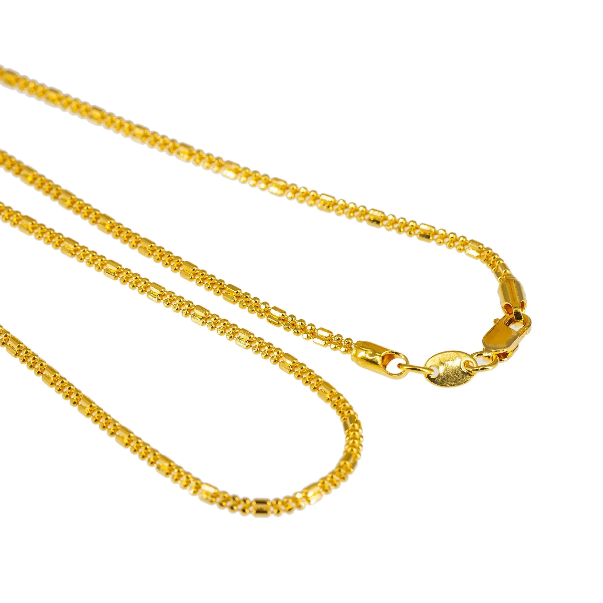 22K Yellow Gold Short Chain W/ Gold Capsule & Ball Beads, 22 Inches