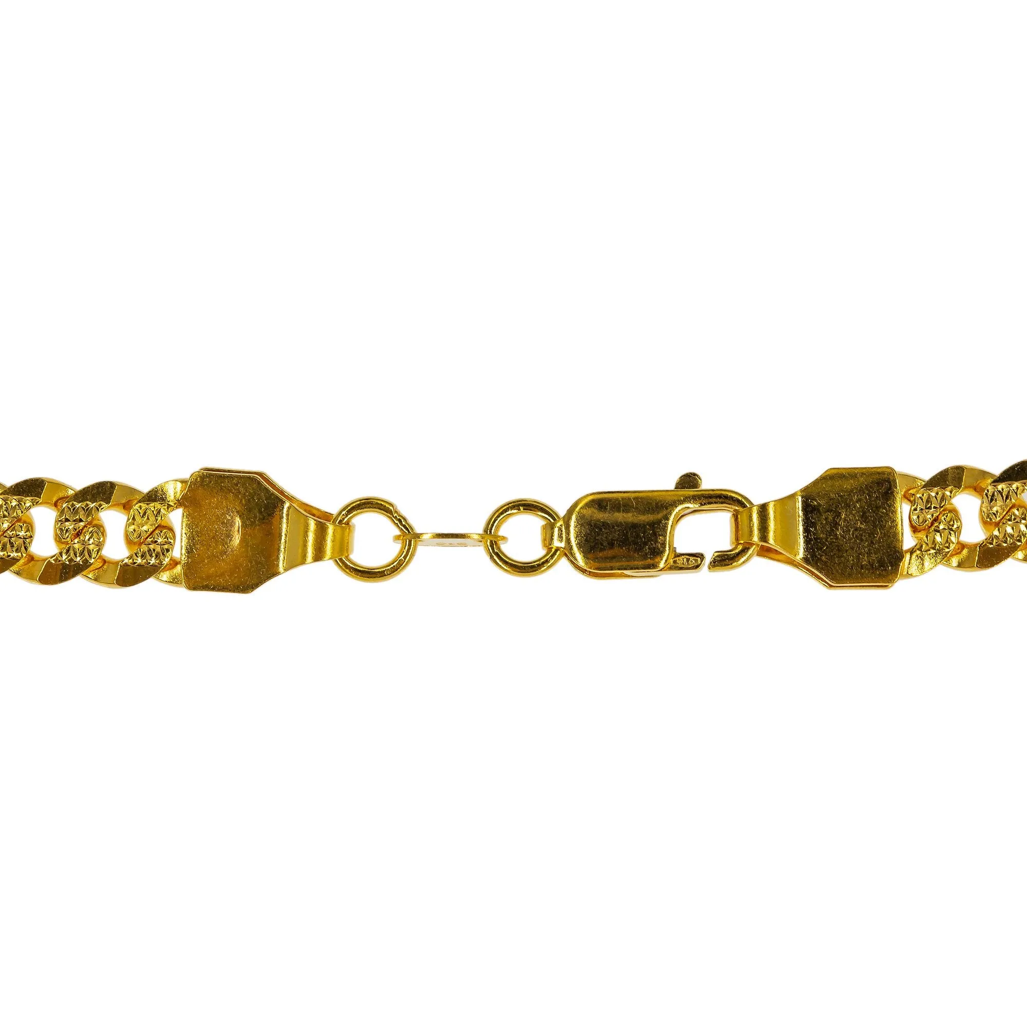 22K Yellow Gold Short Cuban Link Chain W/ Hammered Details, 19 Inches
