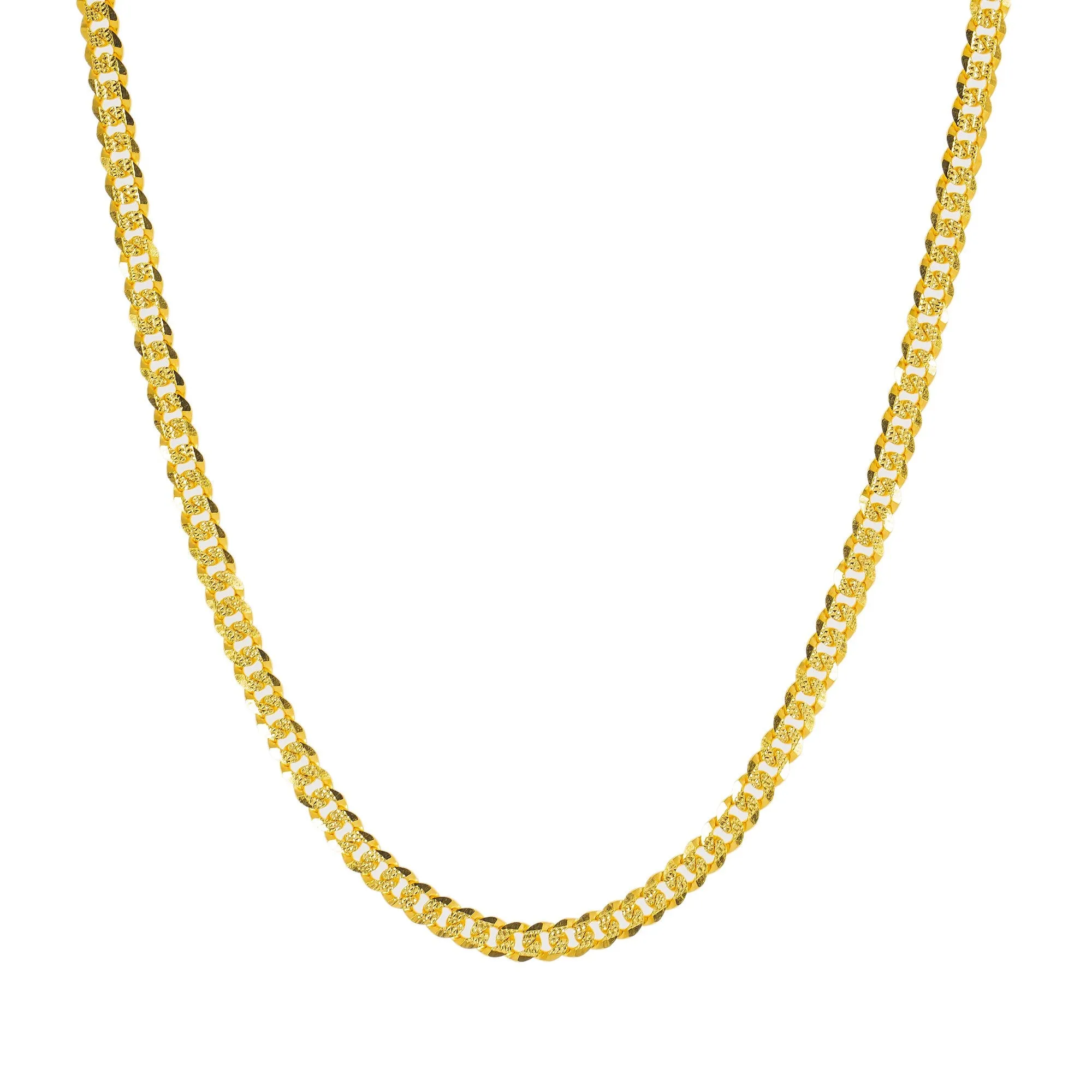 22K Yellow Gold Short Cuban Link Chain W/ Hammered Details, 19 Inches
