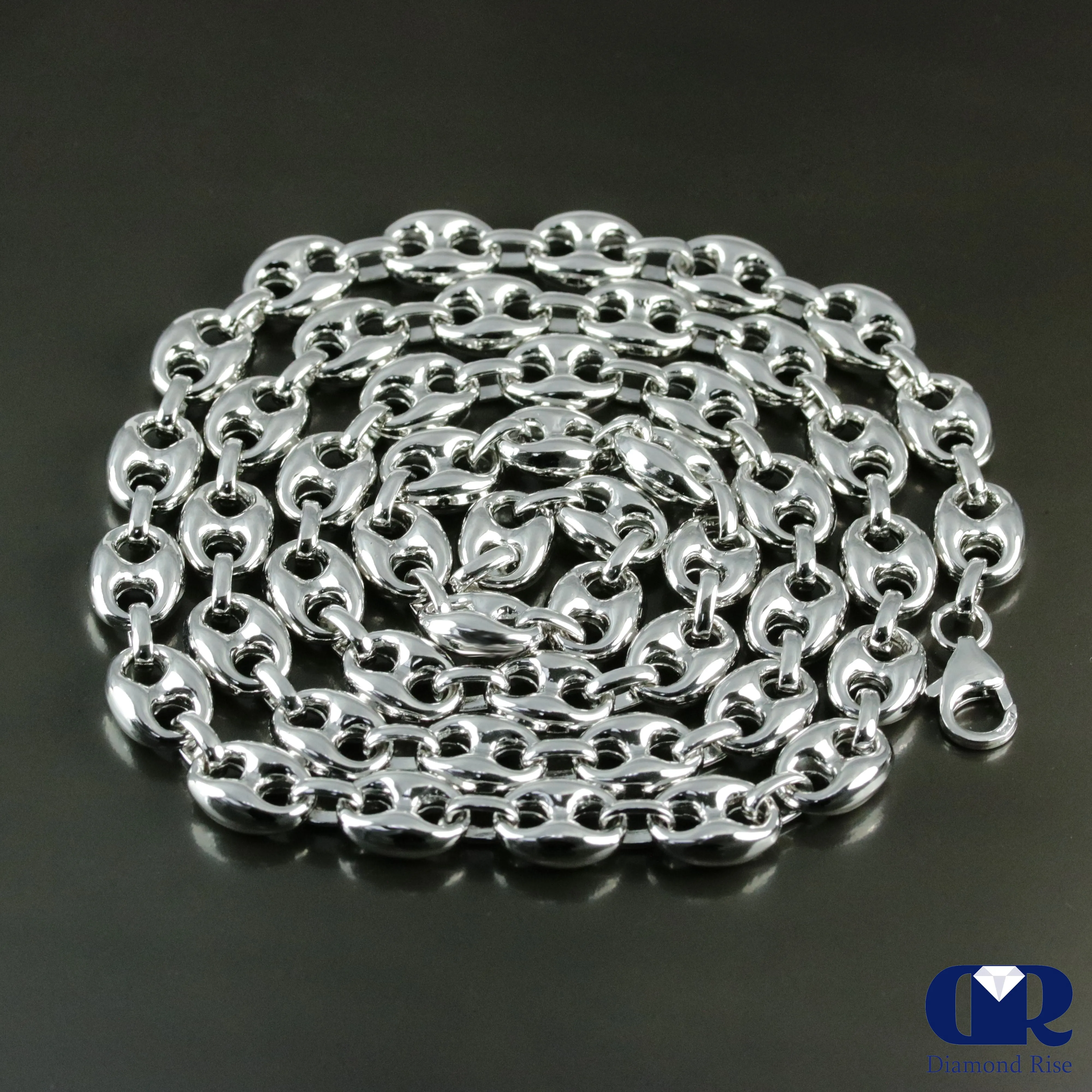 24" Men's Puff Mariner link Chain Necklace In .925 Sterling Silver 9 mm