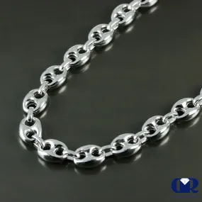 24" Men's Puff Mariner link Chain Necklace In .925 Sterling Silver 9 mm