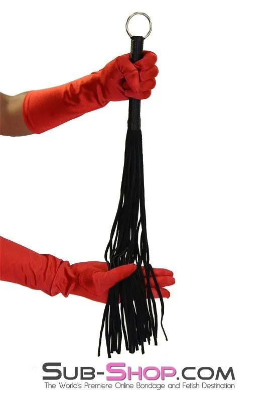 7796DL      Suede Tail 24” Flogger Whip with Satin Wrapped Handle and Hanging Ring