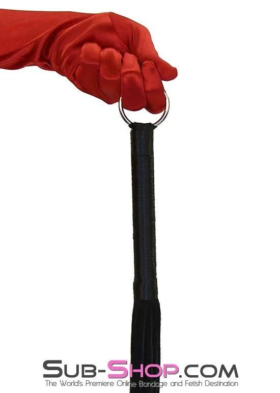 7796DL      Suede Tail 24” Flogger Whip with Satin Wrapped Handle and Hanging Ring