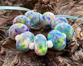 9 Pastel Splash Mosaic Lampwork Beads Set SRA
