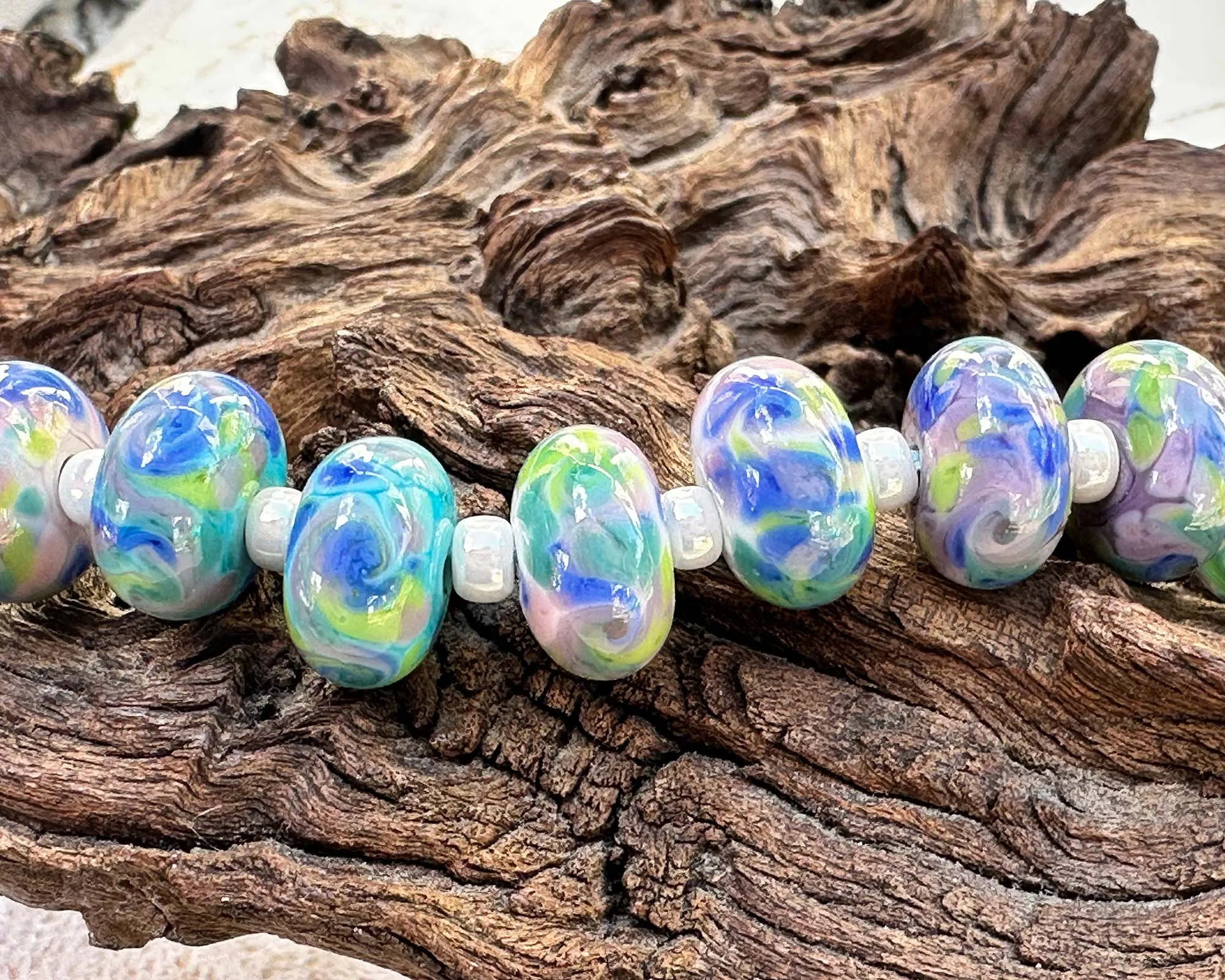 9 Pastel Splash Mosaic Lampwork Beads Set SRA