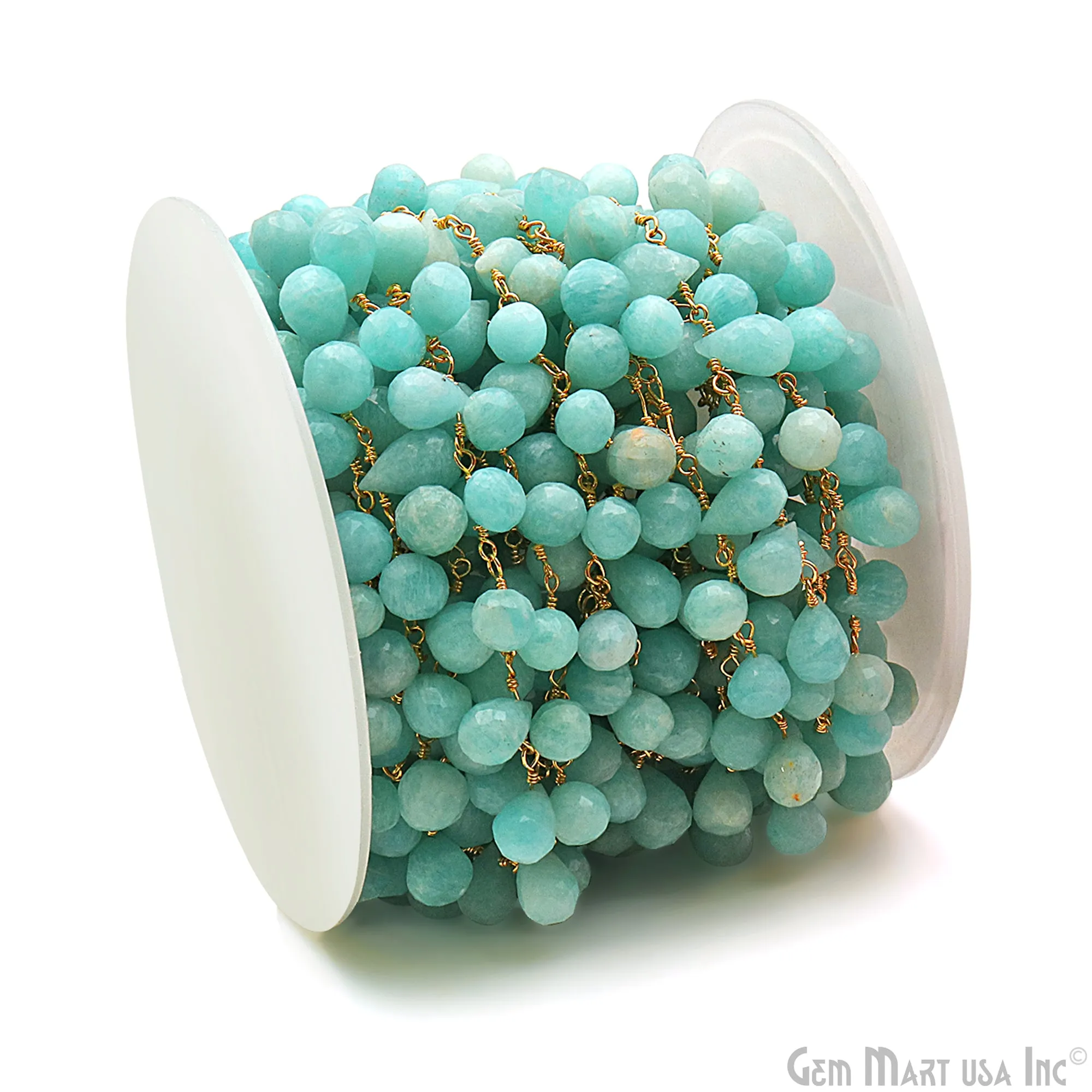 Amazonite Faceted Drop 8x5mm Gold Wire Wrapped Rosary Chain