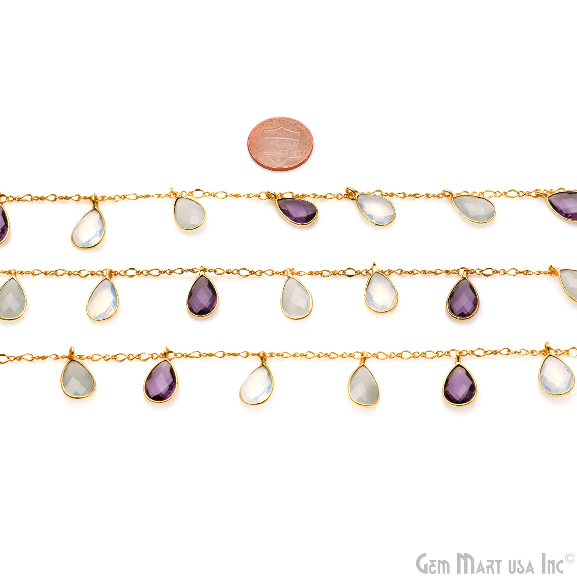 Amethyst, Opalite, White Chalcedony Pears Bezel Connector Dangle Rosary Chain