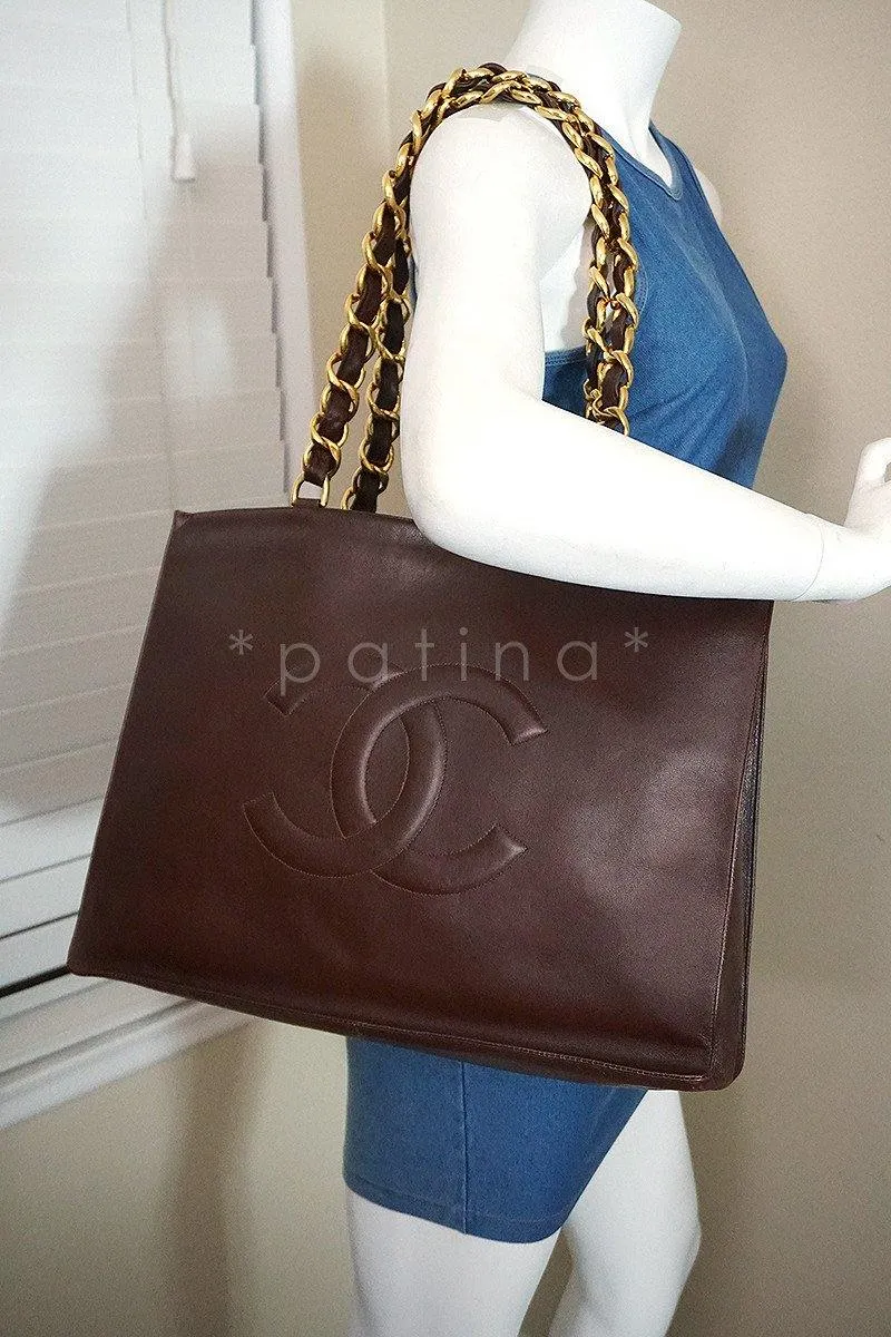Chanel Chocolate Brown Vintage Grand Chunky Chain GST Shopper Tote Bag