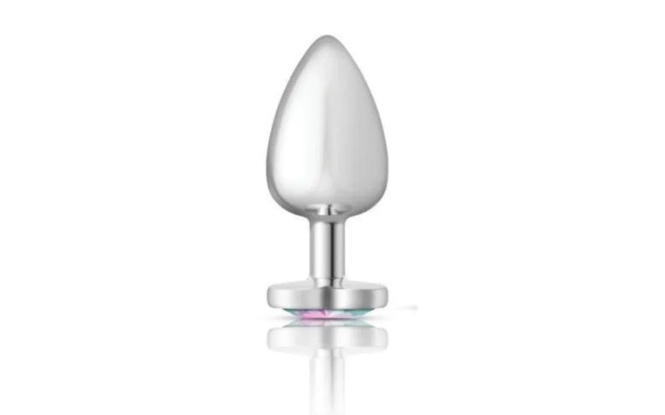 Cheeky Charms Silver Metal  Butt Plug w Heart Clear Jewel Large