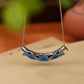 Cloisonne Thai Silver Craft Enamel Ladies Pendant Exquisite Carp Lotus Necklace