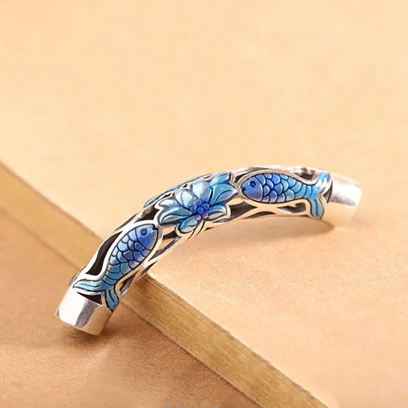 Cloisonne Thai Silver Craft Enamel Ladies Pendant Exquisite Carp Lotus Necklace