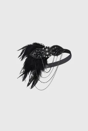 Dazzling Beaded Floral Feather Headband