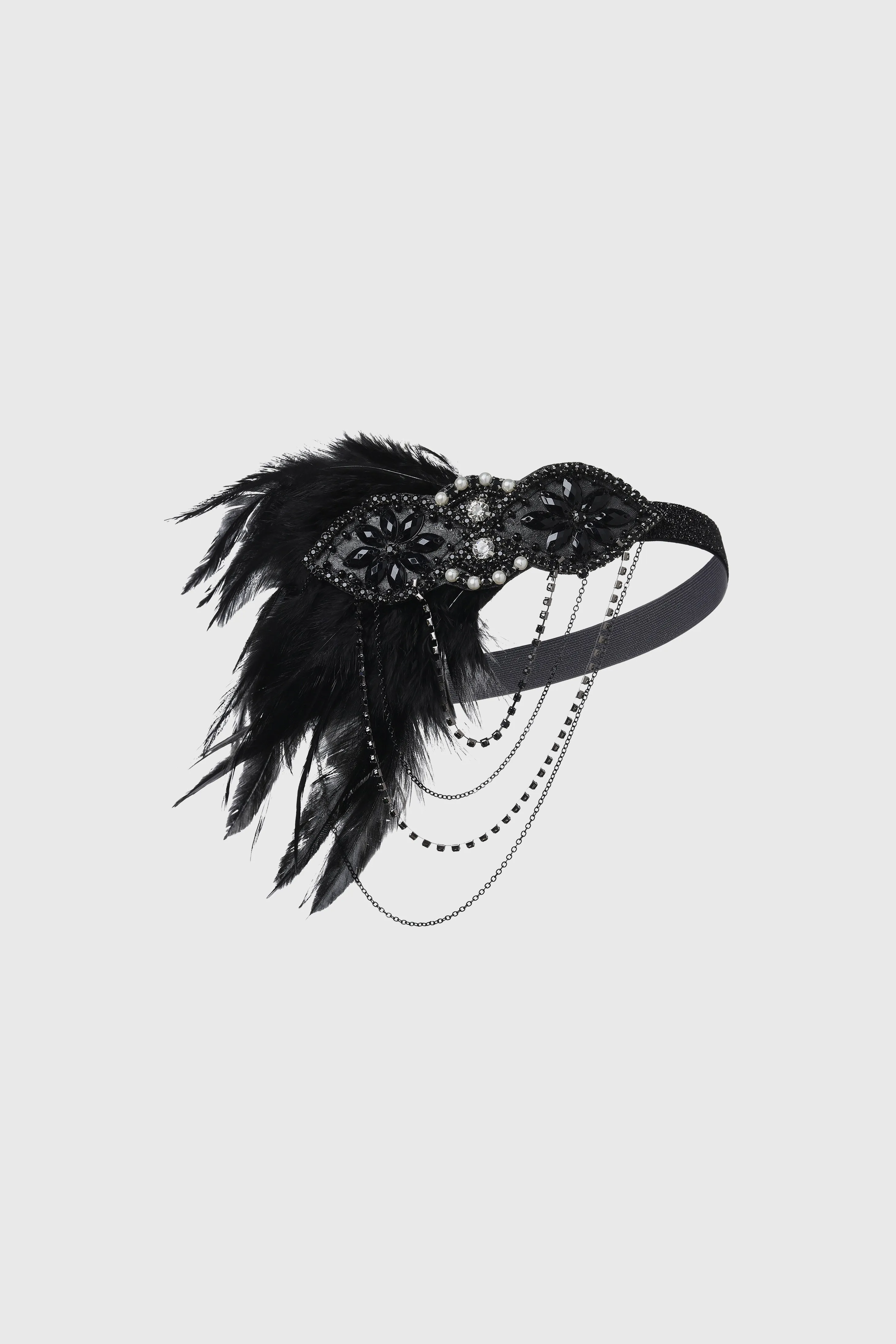 Dazzling Beaded Floral Feather Headband