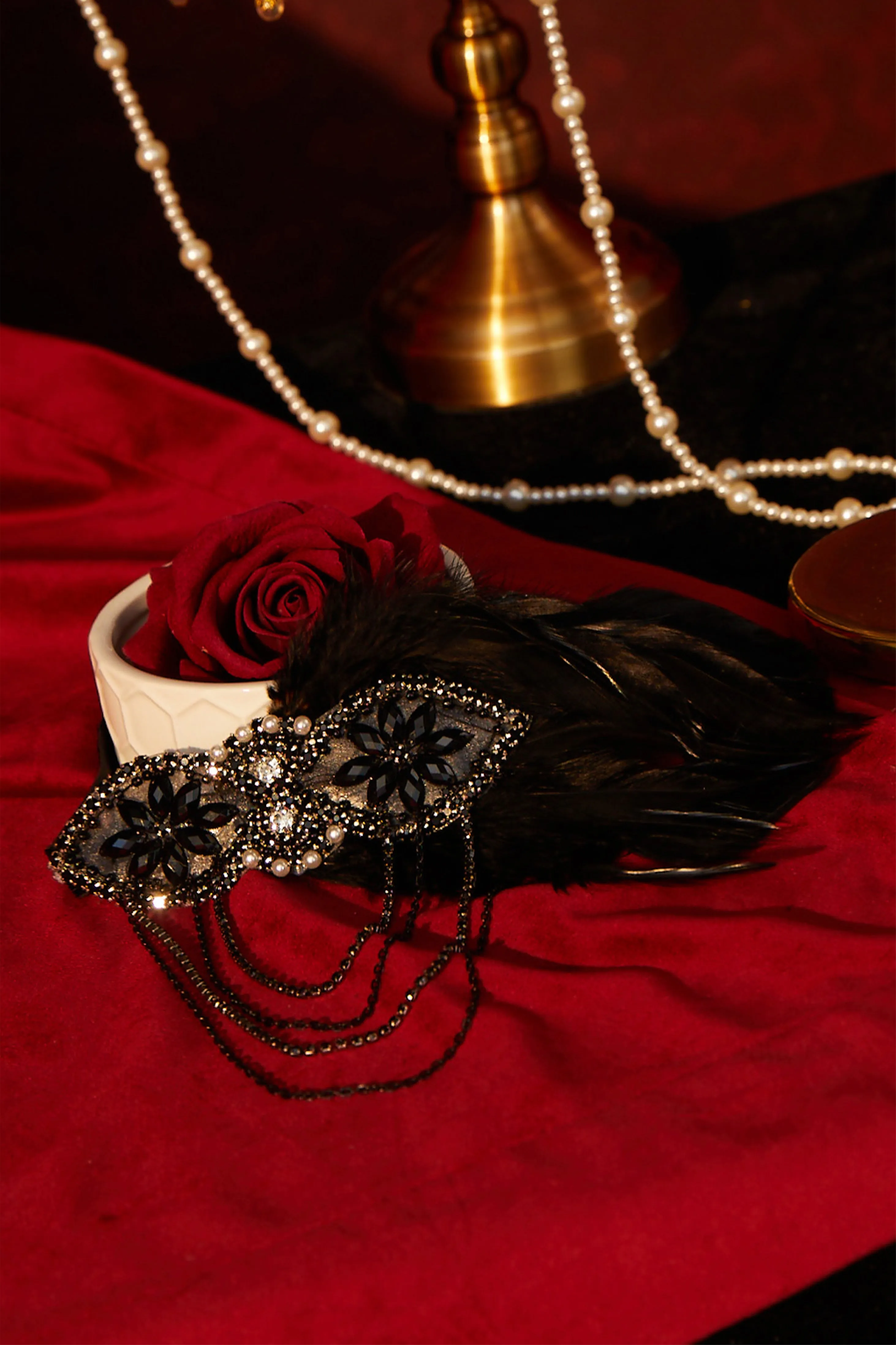 Dazzling Beaded Floral Feather Headband