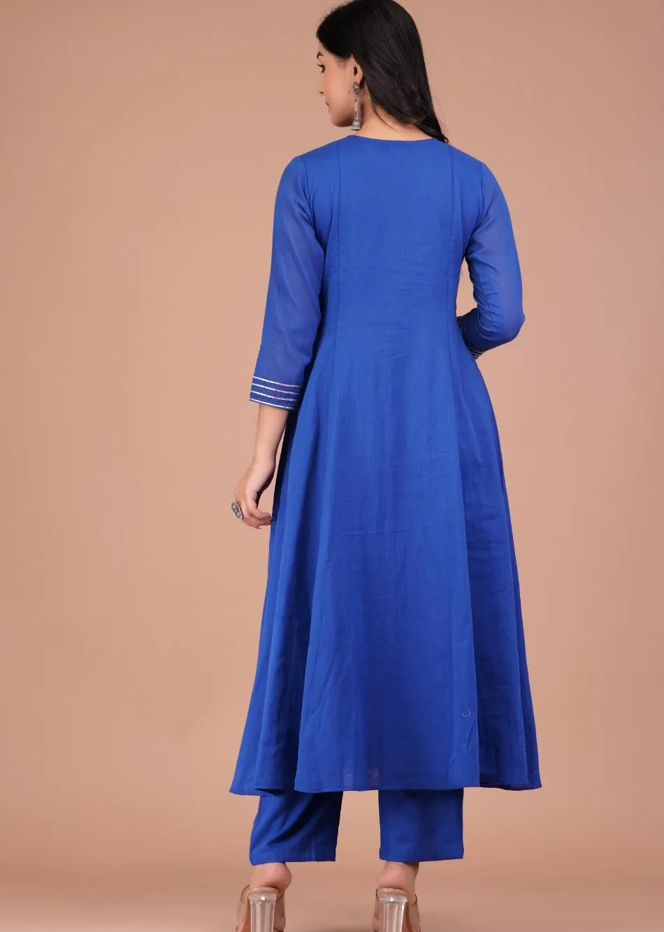 Egyptian Blue Straight Kurta Set With Organza Dupatta