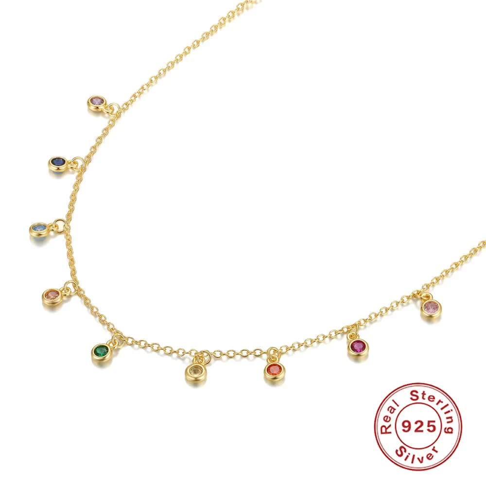 Elegant LENNIK 925 Sterling Silver Round Zirconium Necklace
