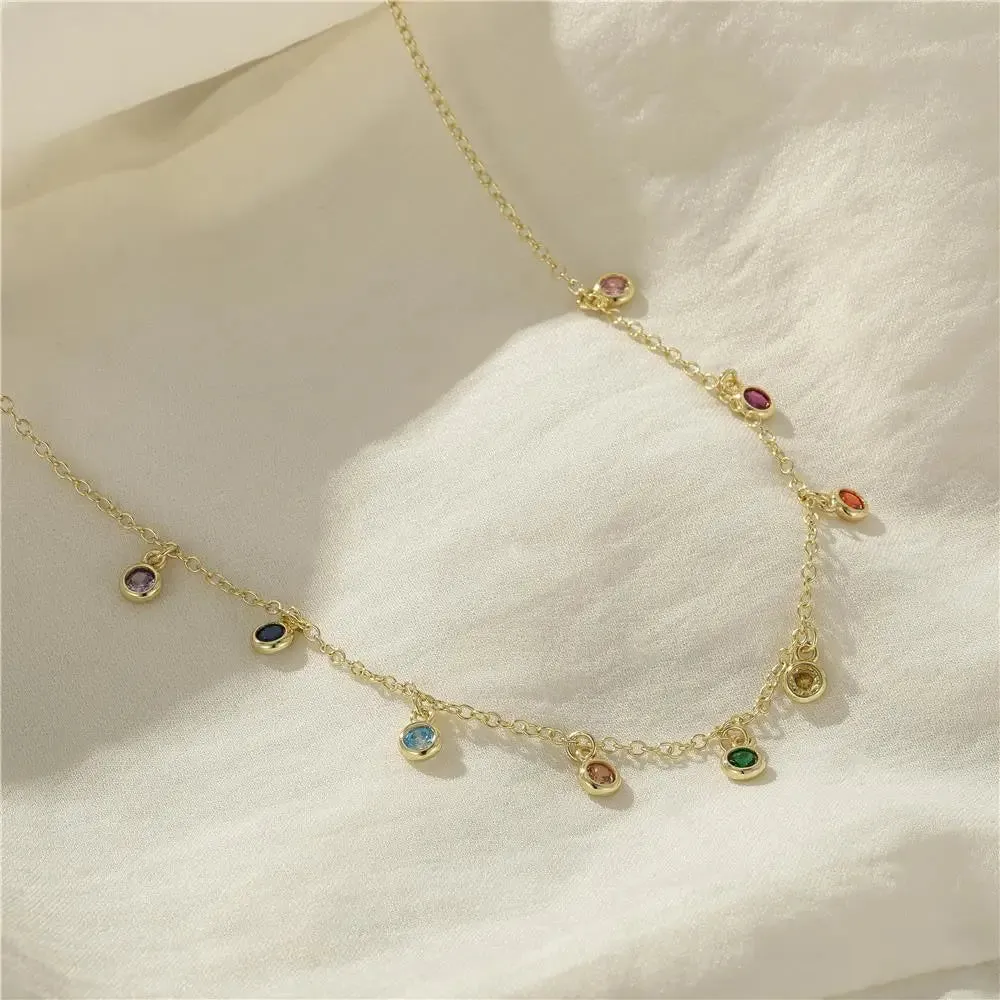 Elegant LENNIK 925 Sterling Silver Round Zirconium Necklace