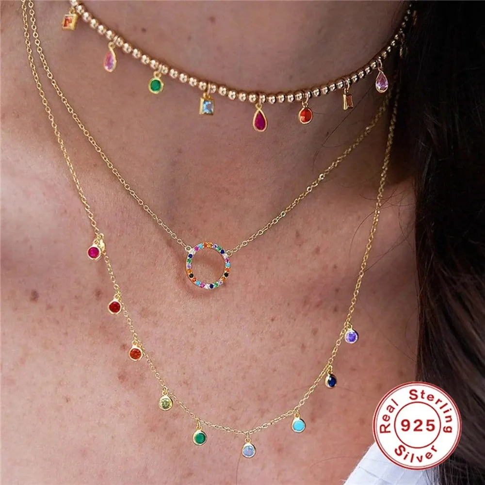 Elegant LENNIK 925 Sterling Silver Round Zirconium Necklace