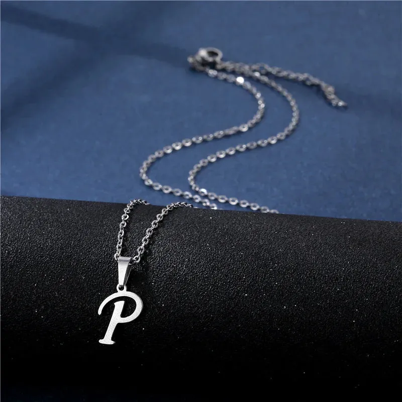 Fashion Initial Letter Pendant Necklace for Women Simple Stainless Steel Letter Glossy Clavicle Chain Choker Necklaces Jewelry