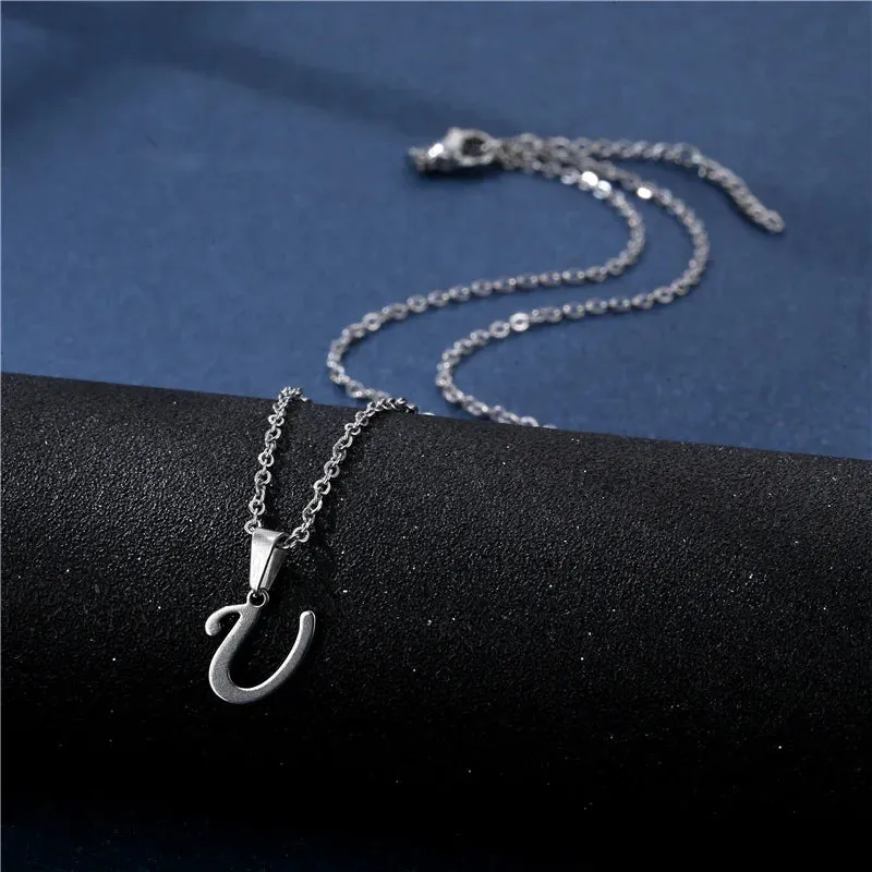 Fashion Initial Letter Pendant Necklace for Women Simple Stainless Steel Letter Glossy Clavicle Chain Choker Necklaces Jewelry