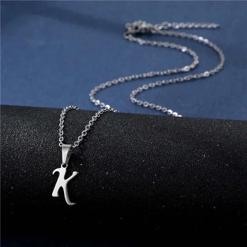Fashion Initial Letter Pendant Necklace for Women Simple Stainless Steel Letter Glossy Clavicle Chain Choker Necklaces Jewelry