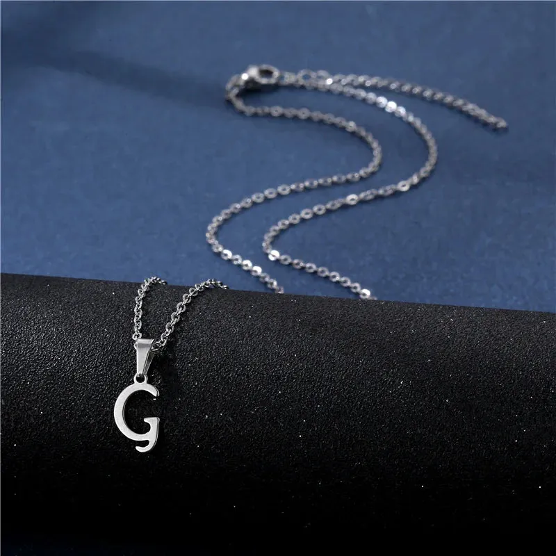 Fashion Initial Letter Pendant Necklace for Women Simple Stainless Steel Letter Glossy Clavicle Chain Choker Necklaces Jewelry