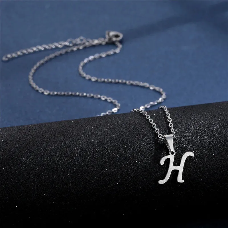 Fashion Initial Letter Pendant Necklace for Women Simple Stainless Steel Letter Glossy Clavicle Chain Choker Necklaces Jewelry