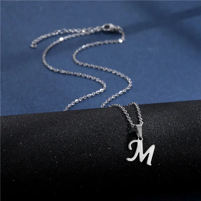 Fashion Initial Letter Pendant Necklace for Women Simple Stainless Steel Letter Glossy Clavicle Chain Choker Necklaces Jewelry
