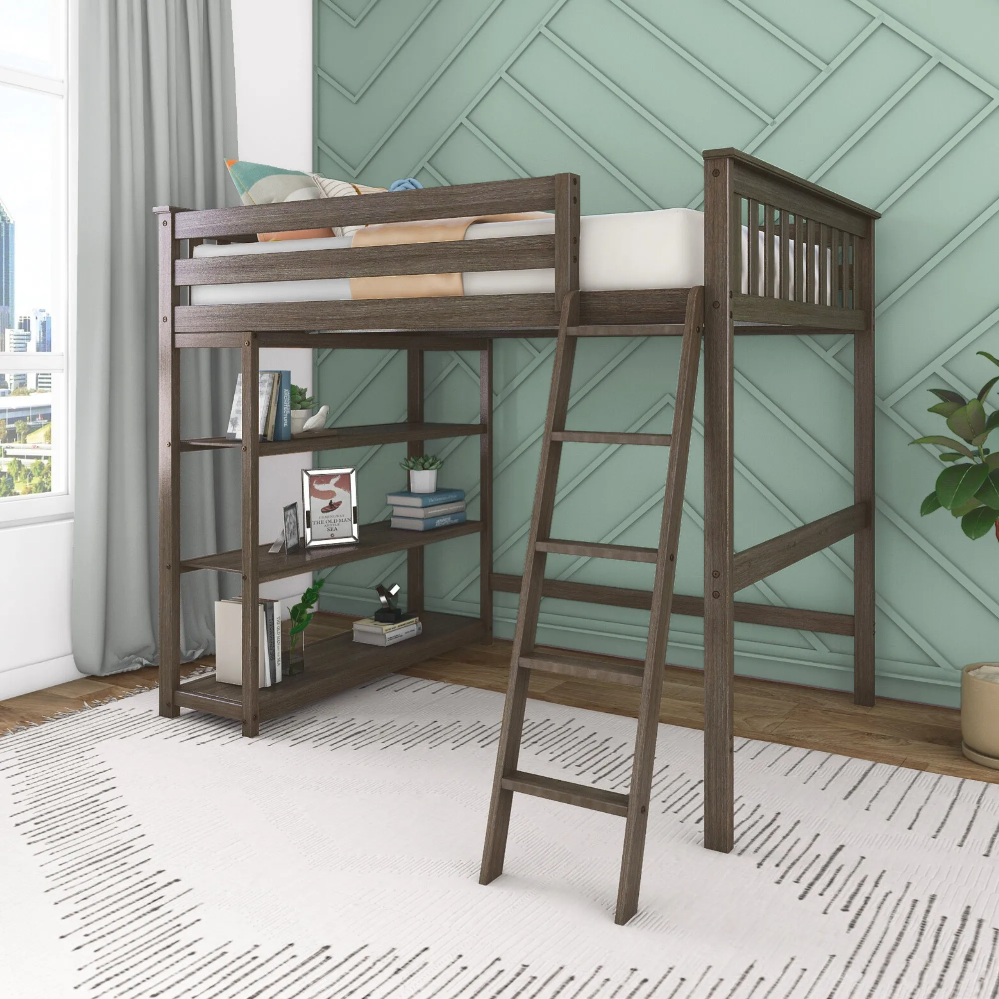 Full Loft Bed With Bookcase
