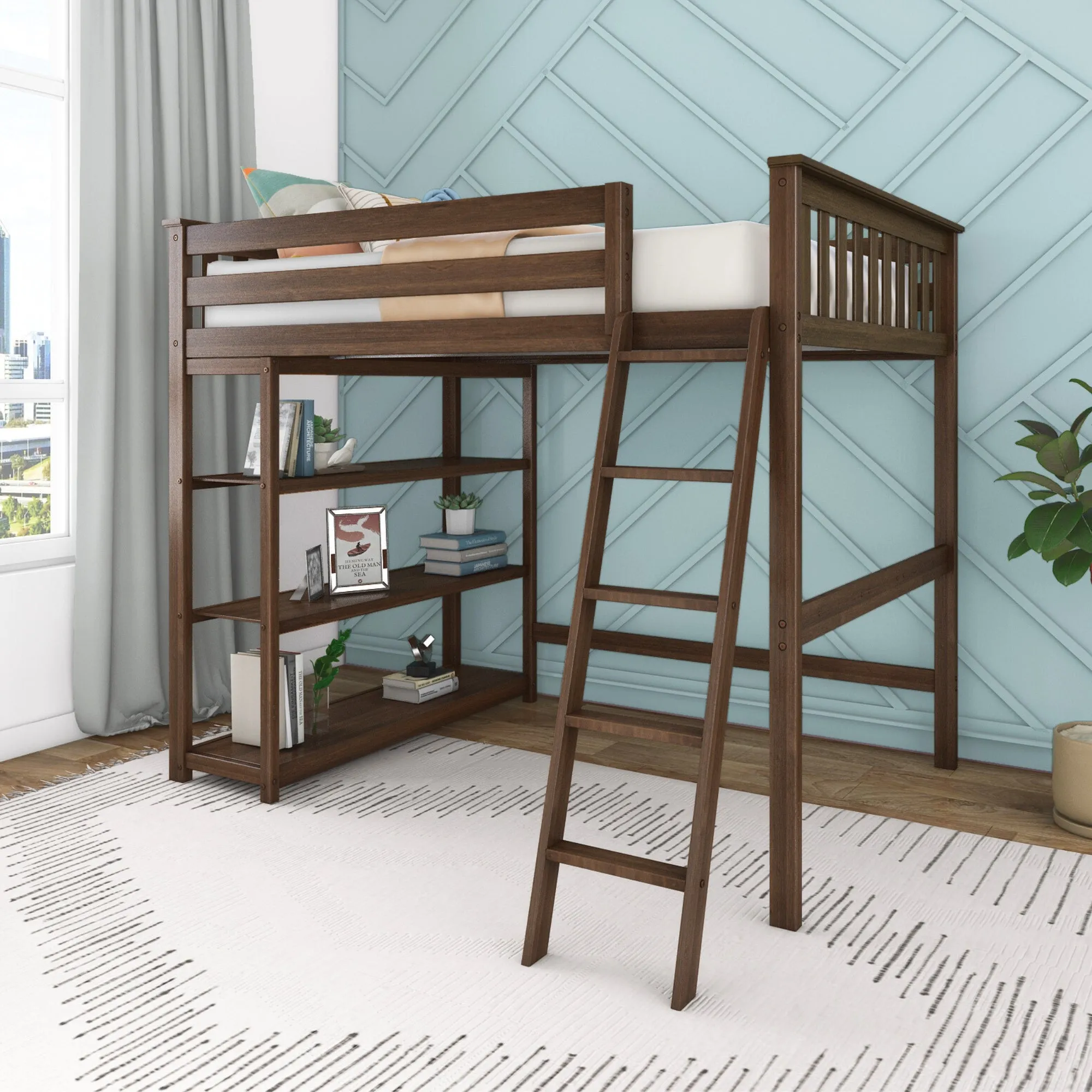 Full Loft Bed With Bookcase