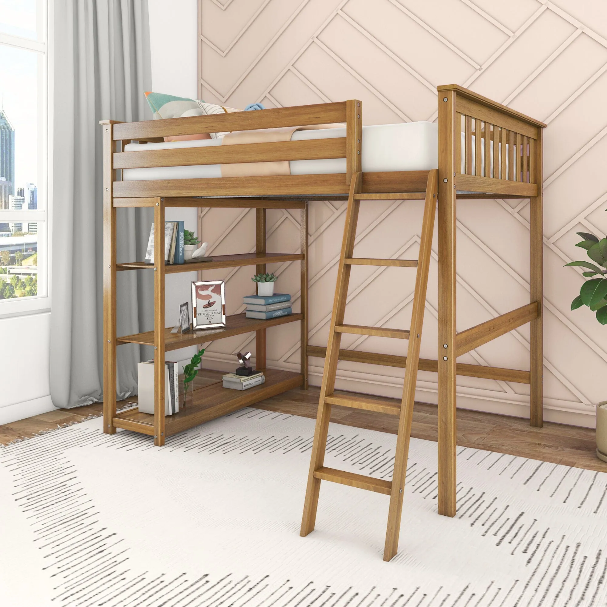 Full Loft Bed With Bookcase