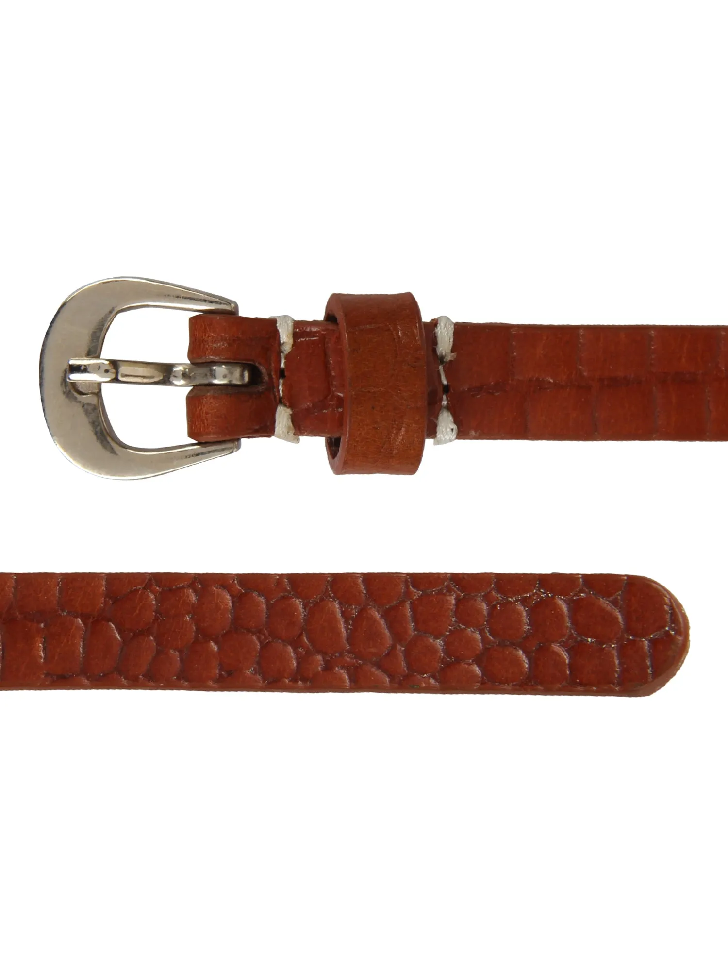 Genuine Leather Tan Embossed Croc Texture Women's Belt