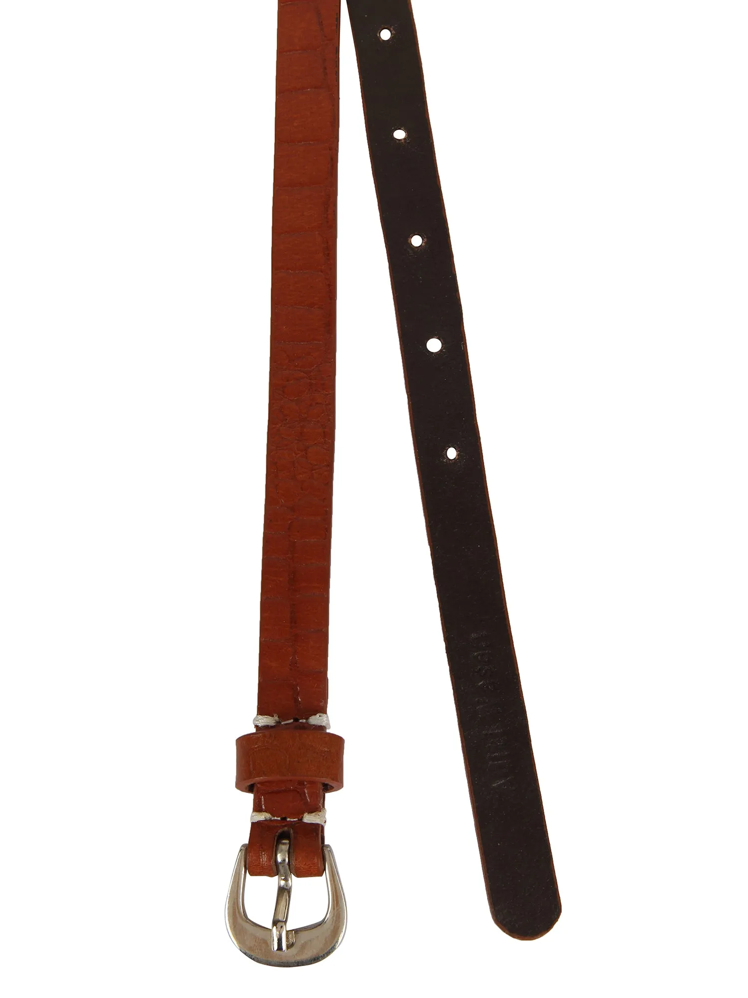 Genuine Leather Tan Embossed Croc Texture Women's Belt
