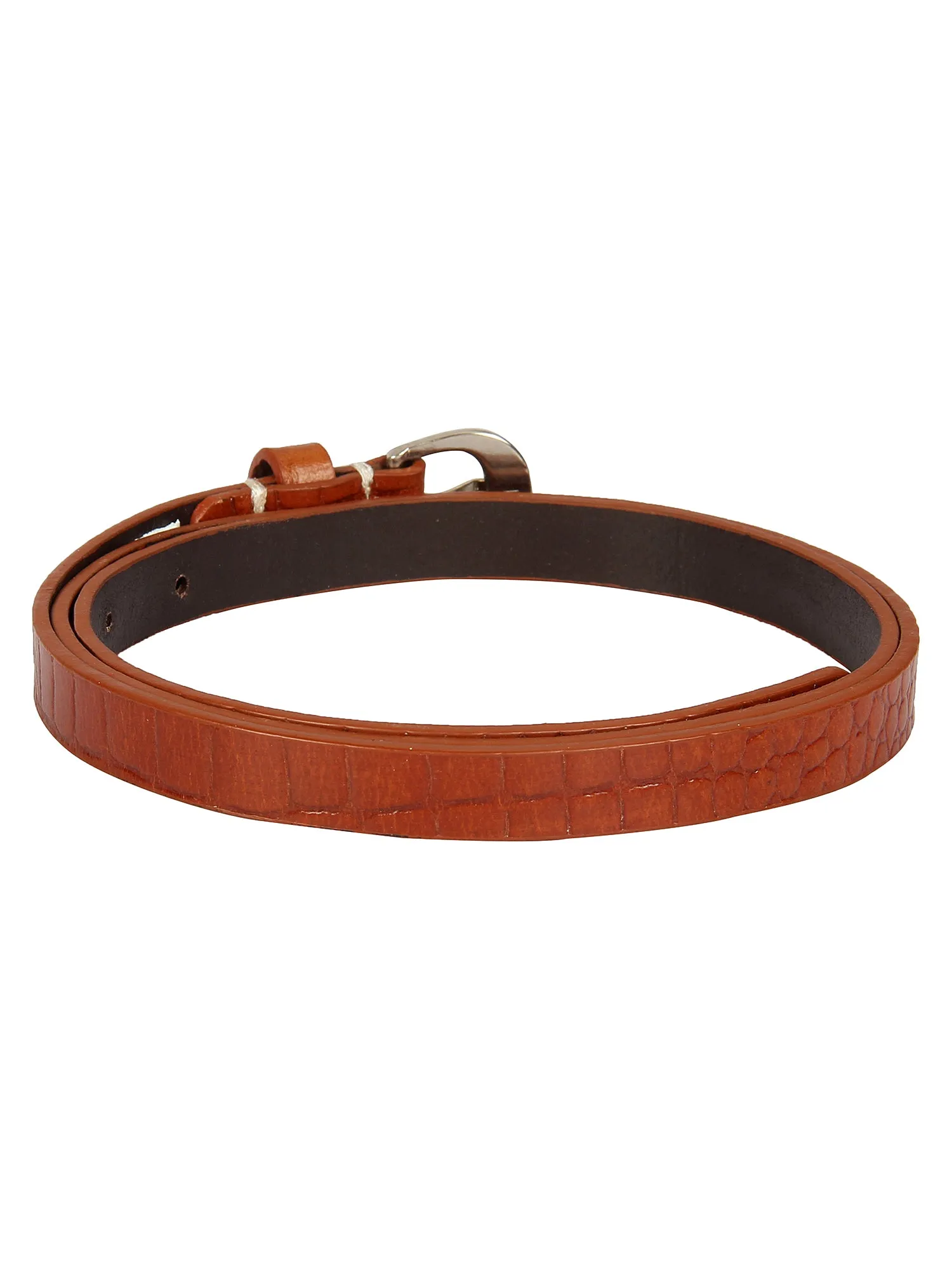 Genuine Leather Tan Embossed Croc Texture Women's Belt