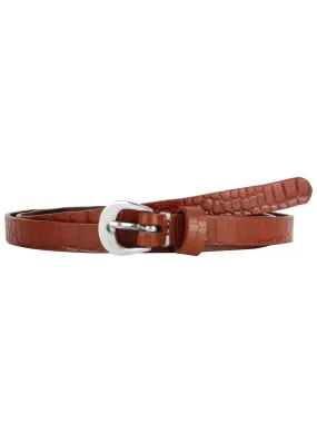 Genuine Leather Tan Embossed Croc Texture Women's Belt
