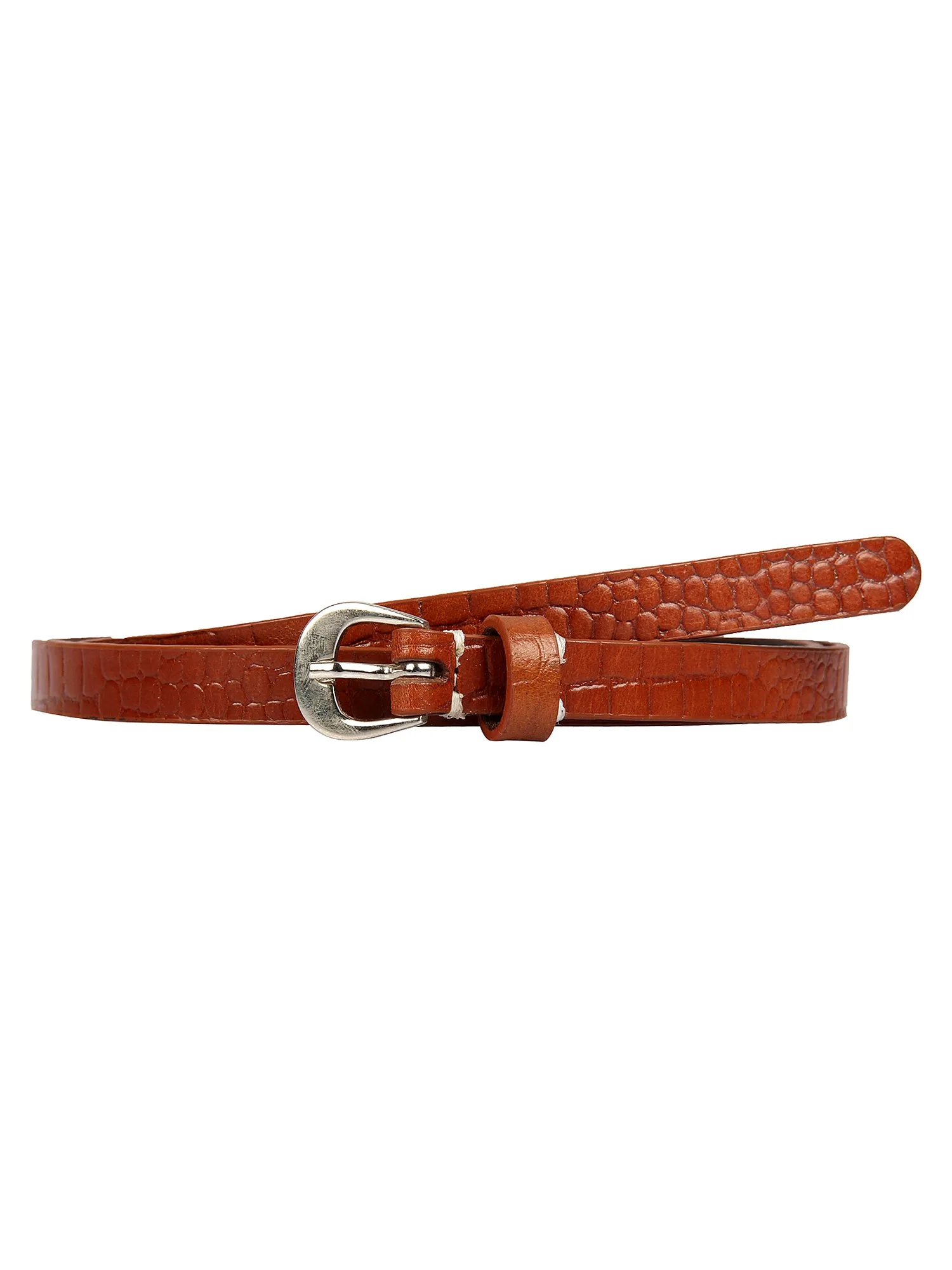 Genuine Leather Tan Embossed Croc Texture Women's Belt