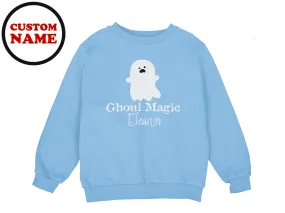 Ghoul Magic Text Custom Name Halloween Sweatshirt for Toddler Girls
