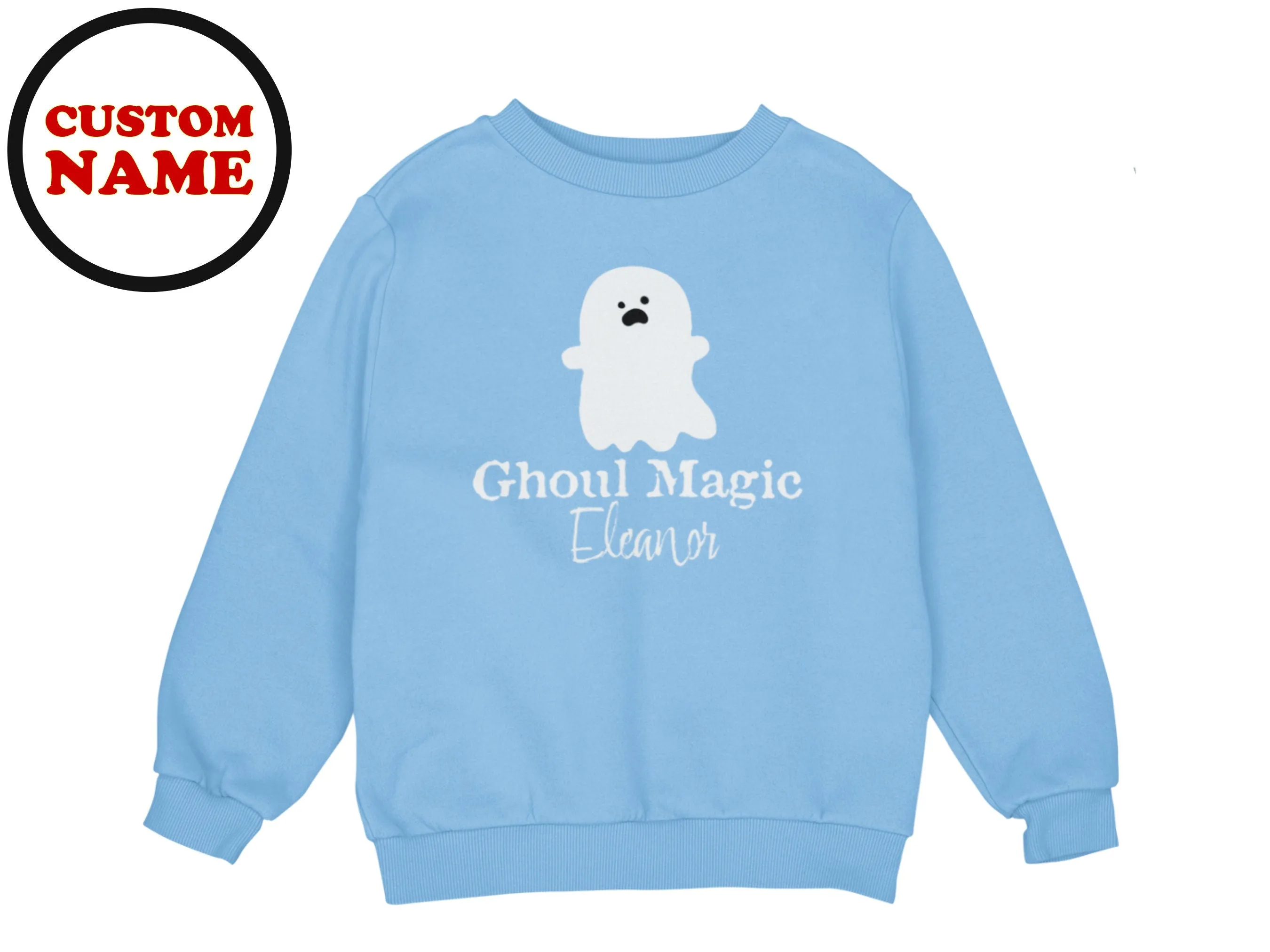 Ghoul Magic Text Custom Name Halloween Sweatshirt for Toddler Girls