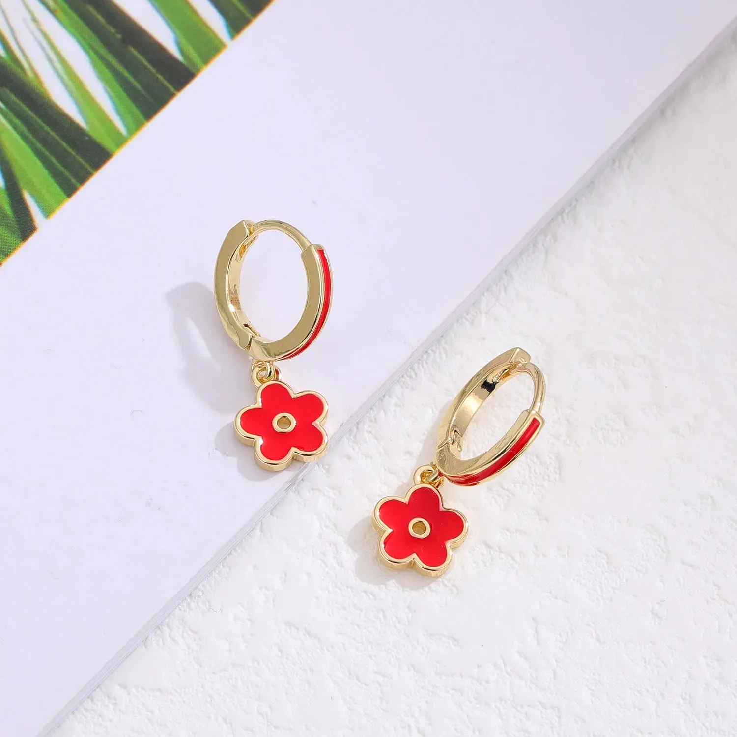 Gift Little Flower Glossy Cute Small Pink Girl Drop Earrings
