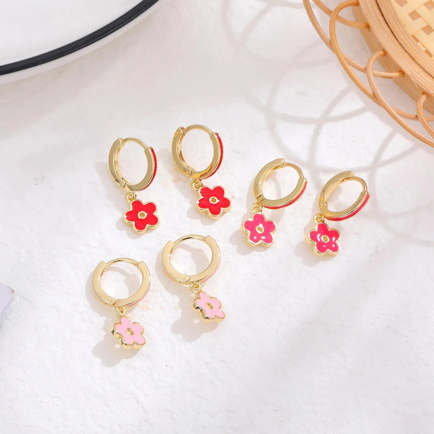 Gift Little Flower Glossy Cute Small Pink Girl Drop Earrings