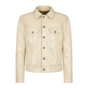 Glossy Embossed Real Leather Jacket
