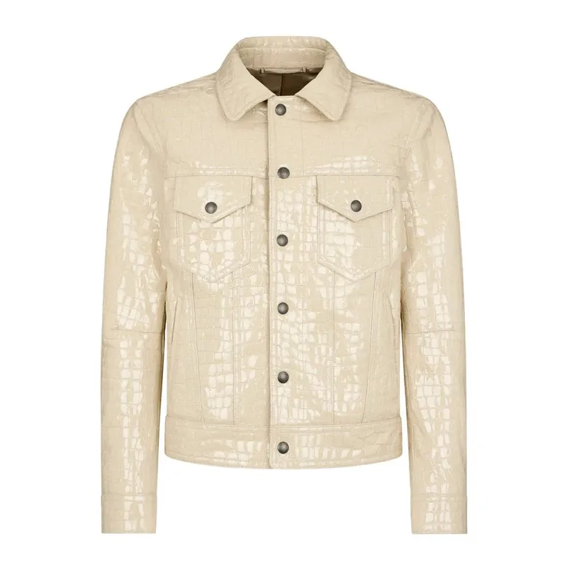 Glossy Embossed Real Leather Jacket