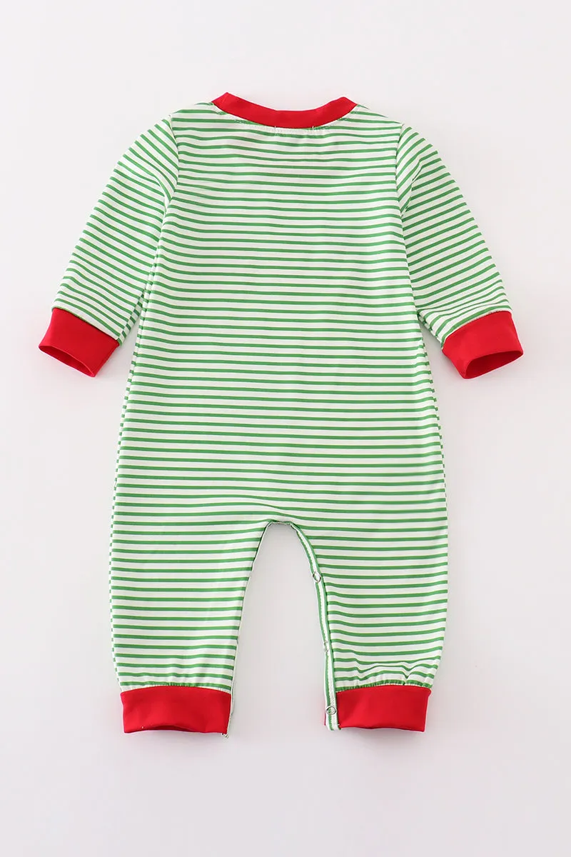 Green stripe christmas gingerbread embroidery boy set